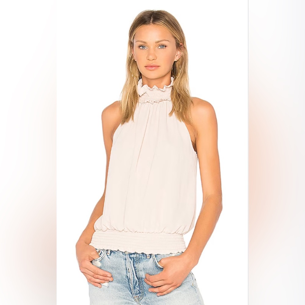 Amanda Uprichard Kimmie Mock Neck Blouse Beige Size Small